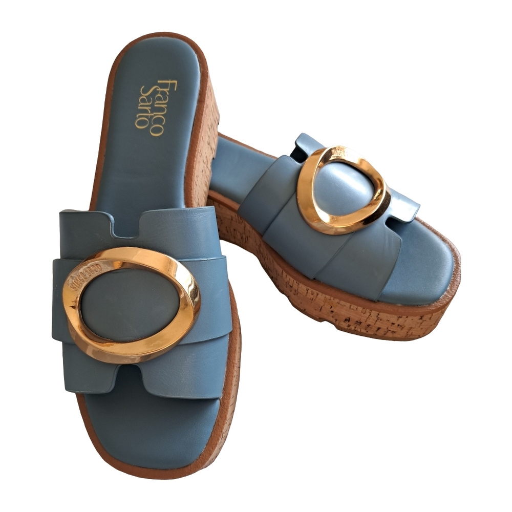 Franco Sarto Leather Hoda Women's Slip On Wedge Sandals Size 9.5 New